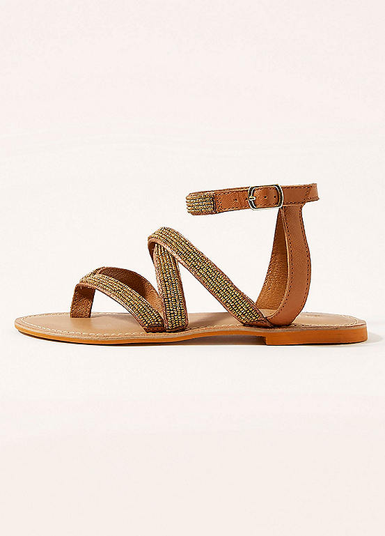 Monsoon Embellished Trim Leather Slingback Sandals | Grattan