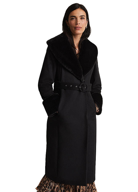 Phase Eight Zylah Faux Fur Collar Wool Long Coat | Grattan