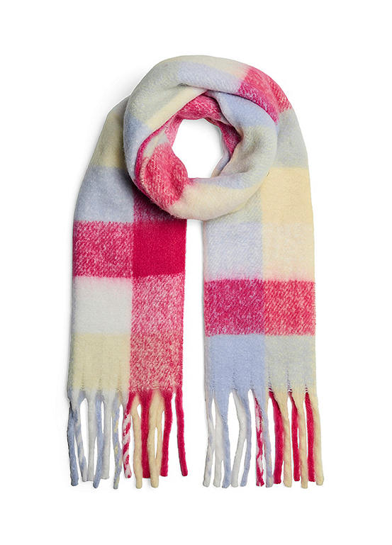 Sciarpa Lunga PIECES Donna Con Nappe: Modello Pcbea Long Scarf, Fantasia Quadri Bellwether Blue, Taglia Unica
