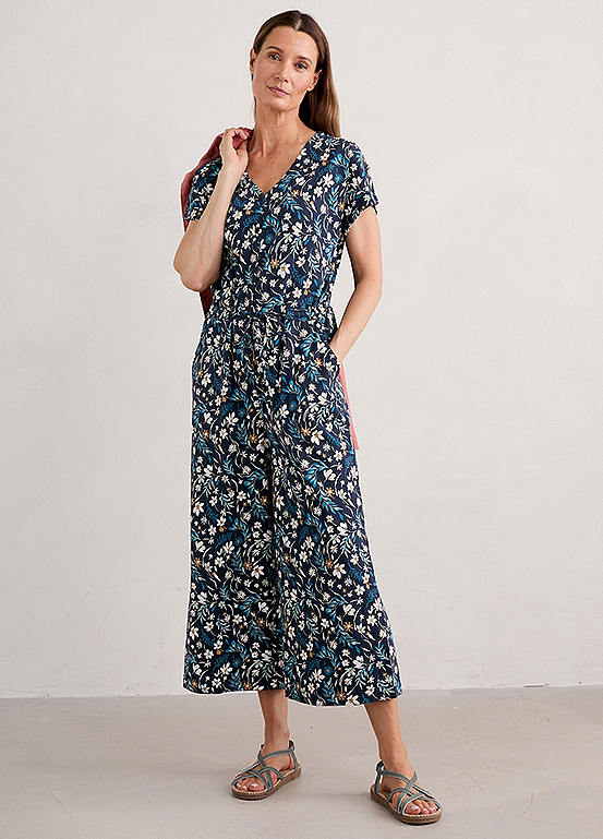 Seasalt Cornwall Navy Rose Trellis Jumpsuit | Grattan