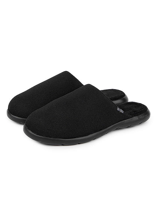 Totes Isotoner Mens Isoflex Black Textured Mule Slippers | Grattan