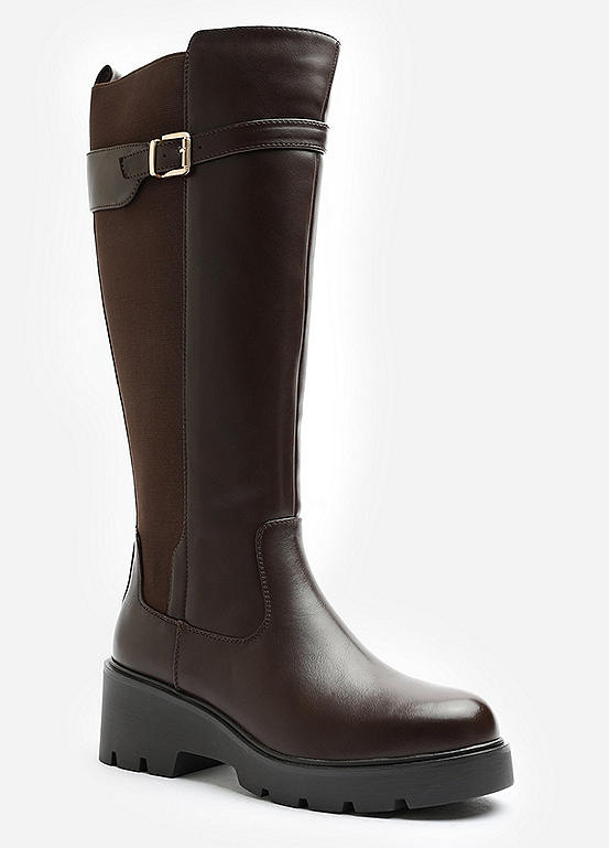 Where’s That From Erelia Wide Fit Stretch Panel Buckle Detail Wedge ...