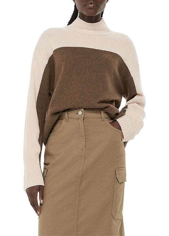 Whistles Wool Colour Block Funnel Neck Knitted Jumper Grattan