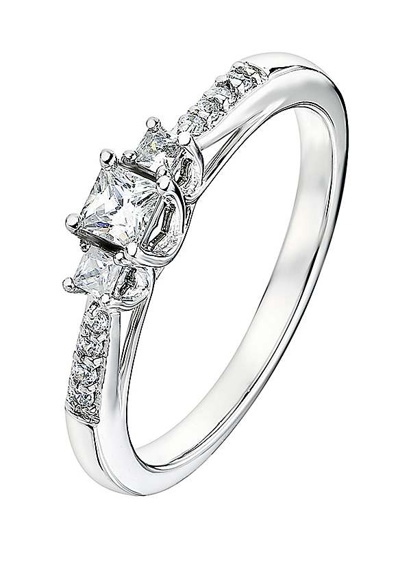 9ct White Gold Diamond Trilogy Ring Grattan