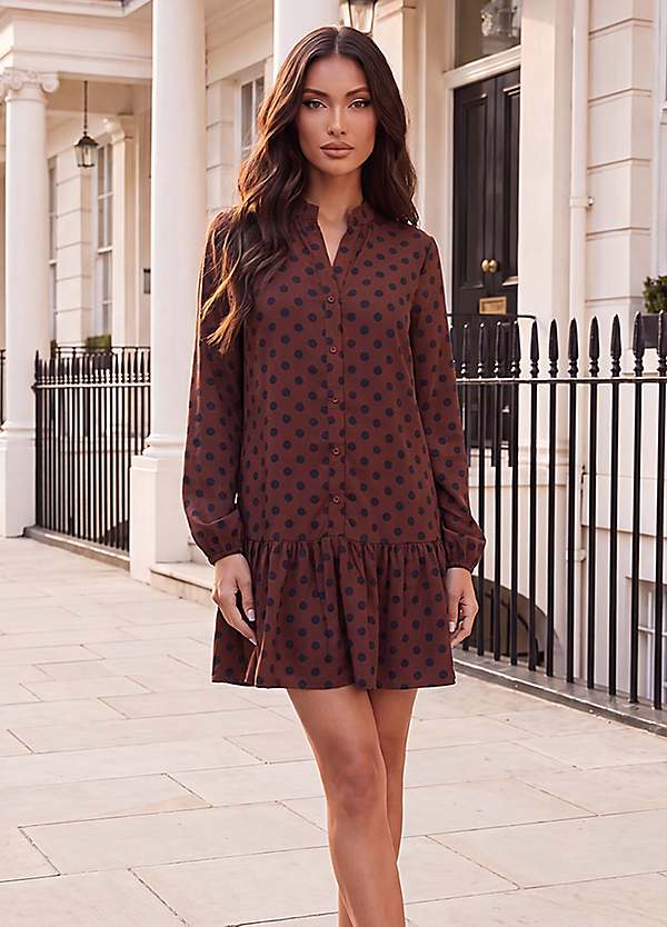 brown and black polka dot dress AX Paris Chocolate & Button Front Frill Hem Mini US WOMEN SIZE:9 The expert guide to… formal dress with cape Bubble dress framed by slender spaghetti