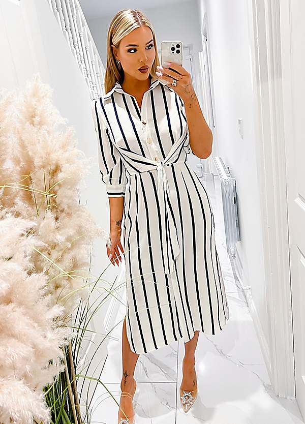 Navy white fashion striped dress