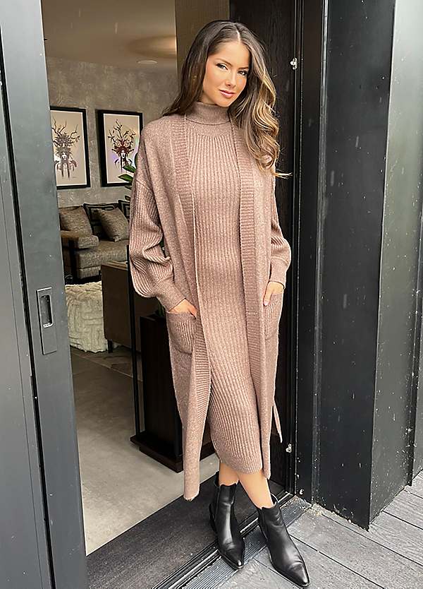 AX Paris Mink Knitted Midi Dress & Cardigan Co-Ord | Grattan