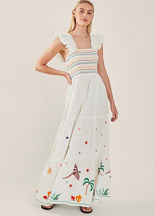 accessorize maxi dresses Accessorize - Embroidered Tie Back Maxi Dress - Women - Cotton - S