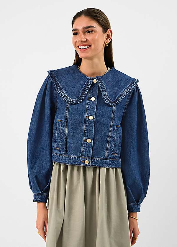 MEER.メーア　COLLAR RUFFLES DENIM JAKET Accessorize Frill Collar Denim Jacket | Grattan