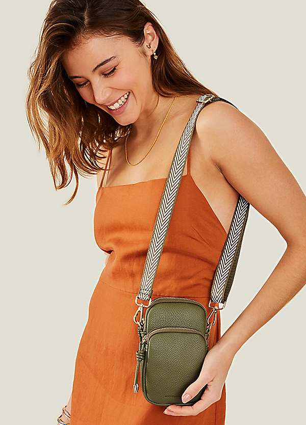 Accessorize Khaki Webbing Strap Phone Bag Grattan