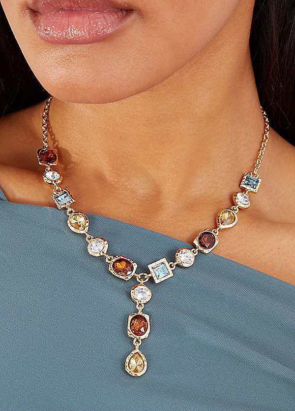 Accessorize Mixed Gem Y-Chain Necklace