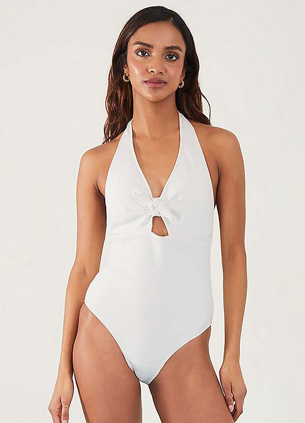 Accessorize Rib Halter Neck Bunny Tie Swimsuit Grattan