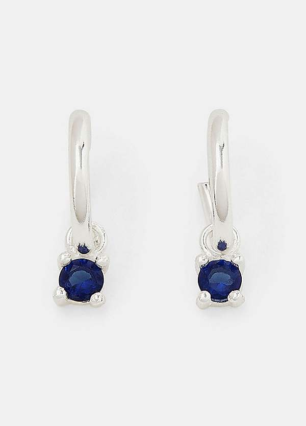 Accessorize Sterling Silver Blue Diamanté Drop Hoop Earrings Grattan