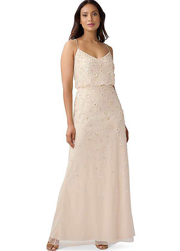 Adrianna Papell 3D Beaded Floral Gown Grattan