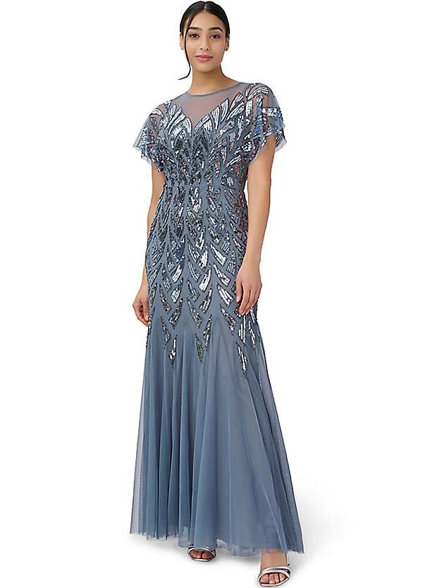 Adrianna Papell Beaded Illusion Long Gown Grattan