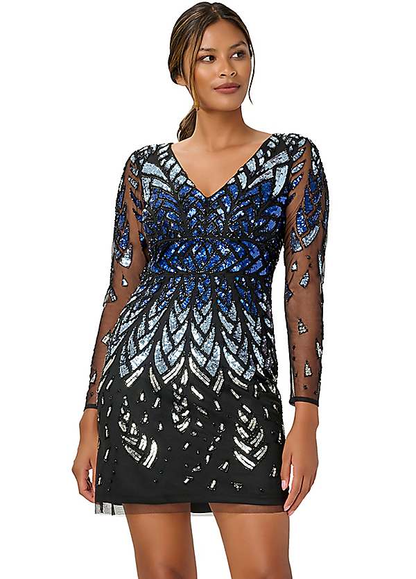 Adrianna Papell Beaded Long Sleeve Dress