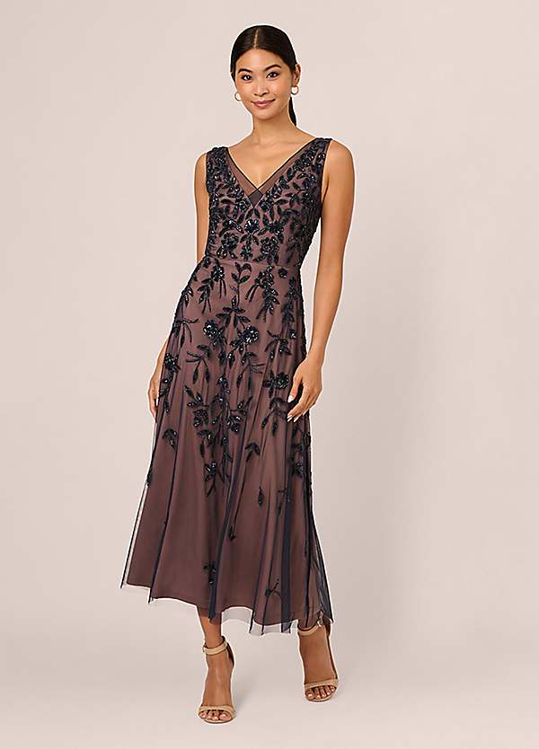 【海外限定】AdriannaPapell ドレス☆Beaded Mesh Maxi Dress, F Adrianna Papell Beaded Mesh Maxi Dress