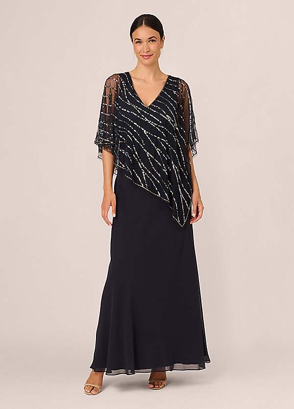 Adrianna Papell Beaded Popover Midi Dress