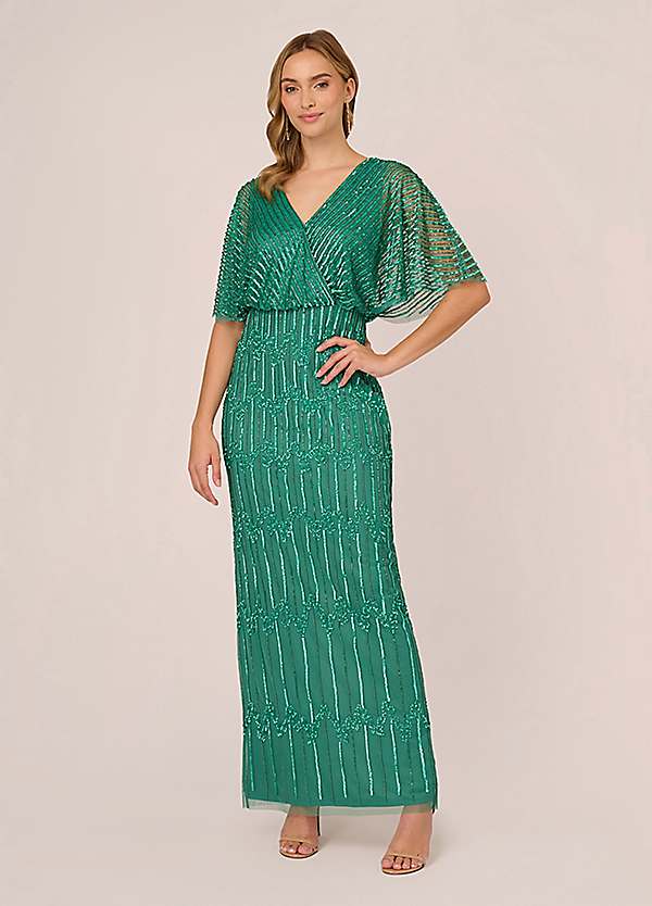 Adrianna Papell Beaded Surplice Gown