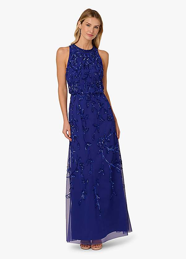 adrianna papell evening dresses uk Yellow/Navy Blue Chiffon Strapless Ruffle Long Prom Dresses with High – Lwt  Dress