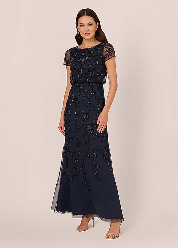 Cocktail Dress Adrianna Papell Beaded Maxi Dress Long Sleeves