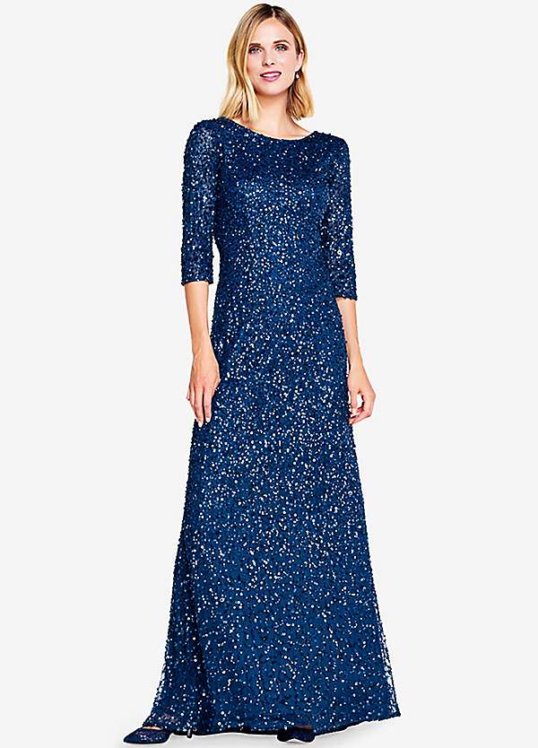 Adrianna papell navy blue beaded outlet dress