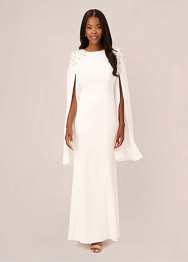 Adrianna Papell Crepe Beaded Cape Sleeve Gown