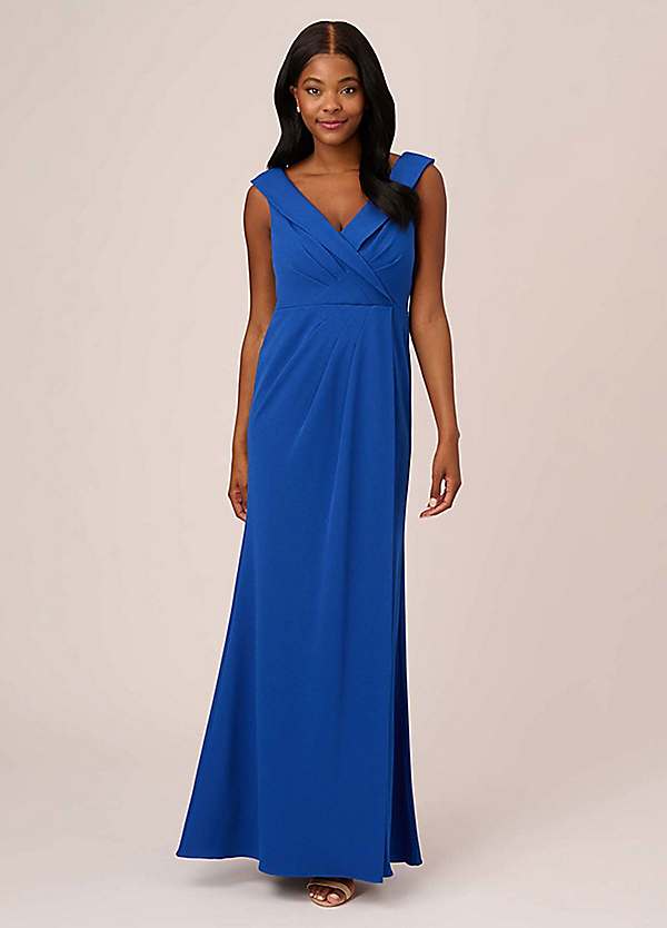 Adrianna Papell Crepe Draped Collared Gown Grattan