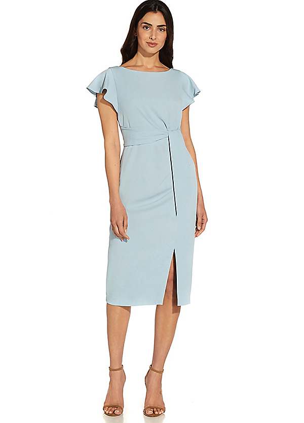 Adrianna Papell Crepe Front Tie Midi Sheath Dress Grattan