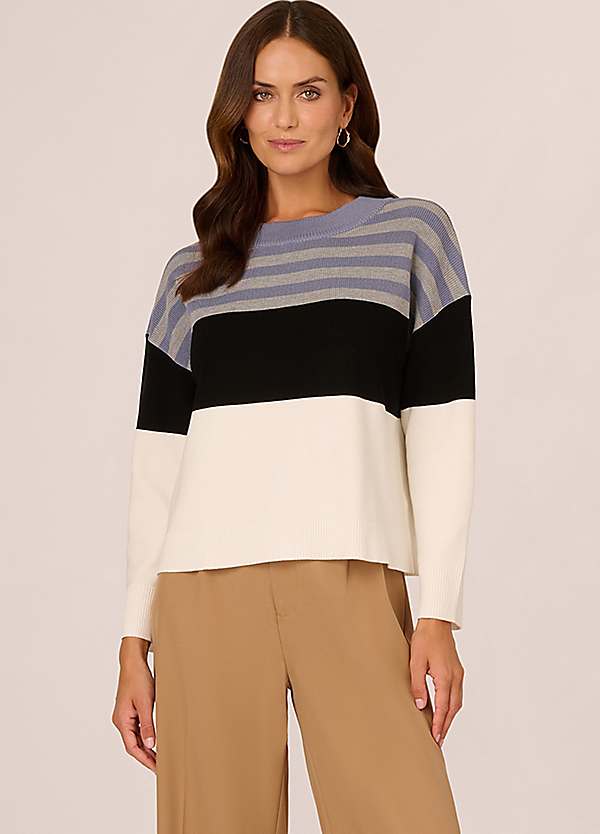 Adrianna Papell Dropped Shoulder Boat Neck Colour Blocked Long Sleeve Sweater Grattan