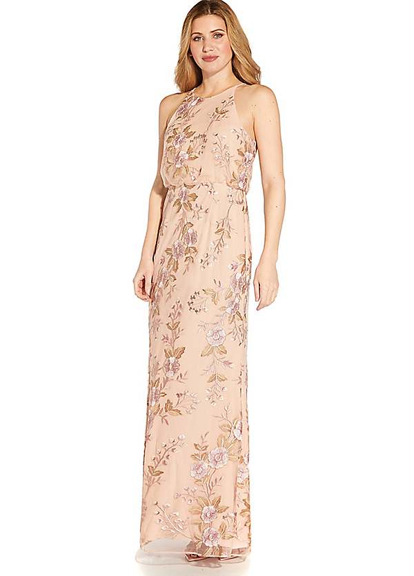 Adrianna Papell Embroidered Blouson Gown Grattan