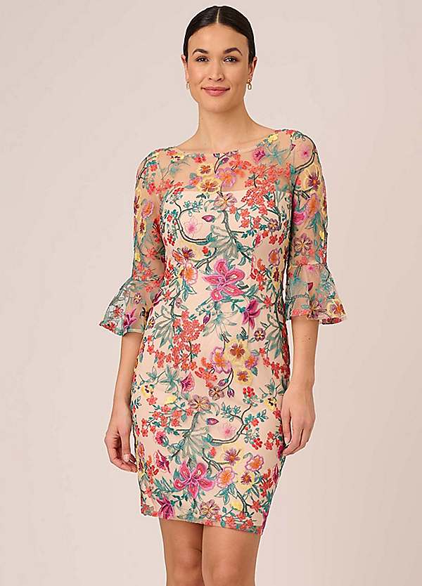 Adrianna Papell Floral Embroidered Sheath Dress