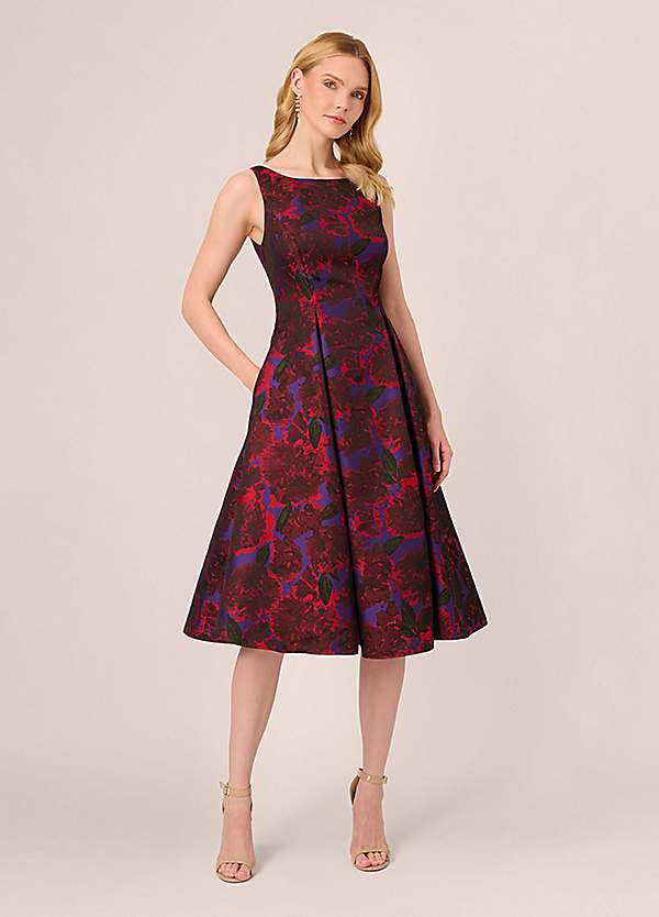 Adrianna Papell Jacquard Tea Length Dress