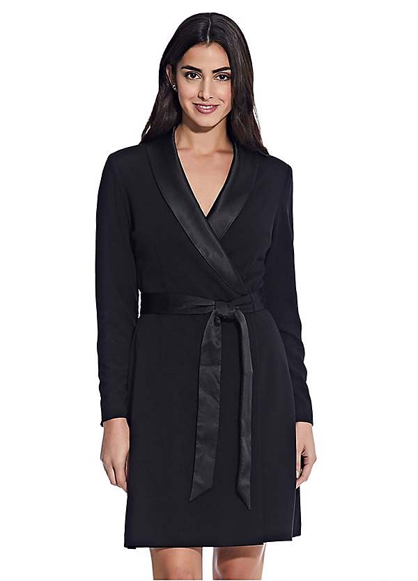 Adrianna Papell Knit Crepe Tuxedo A Line Dress Grattan