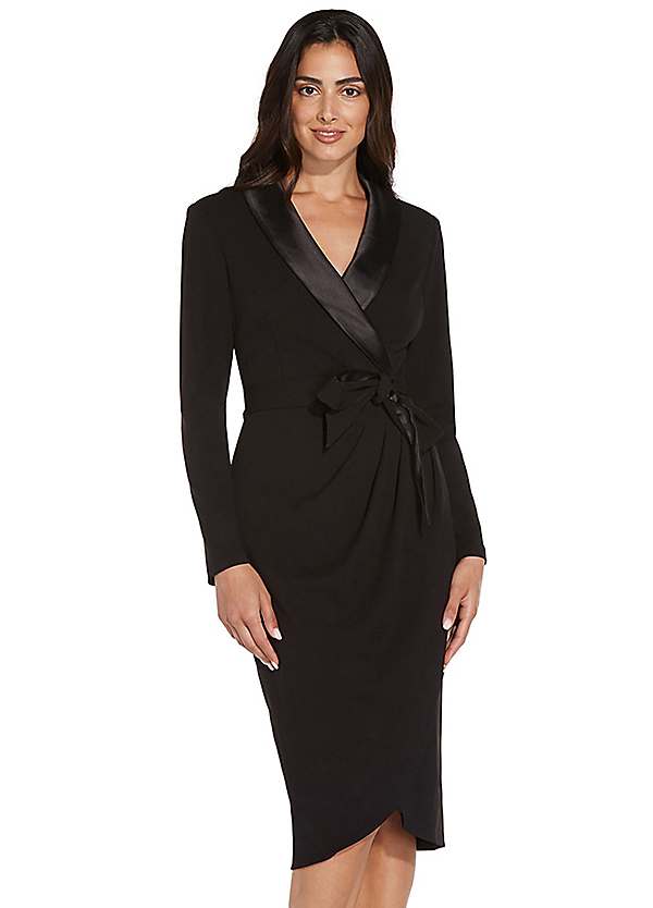 Adrianna Papell Knit Crepe Tuxedo Wrap Dress Grattan