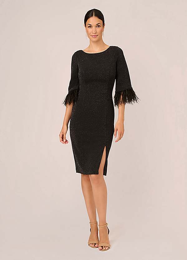 Adrianna Papell Metallic Knit Feather Dress Grattan