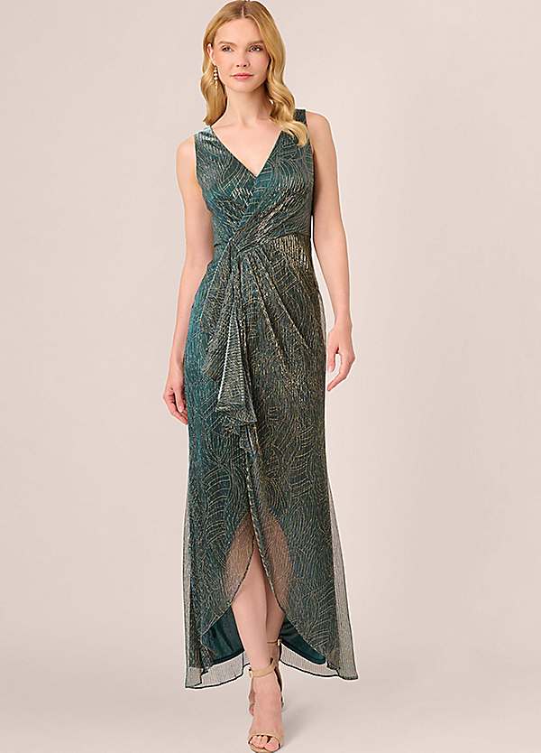 Adrianna Papell Metallic Mesh Cascade Gown Grattan