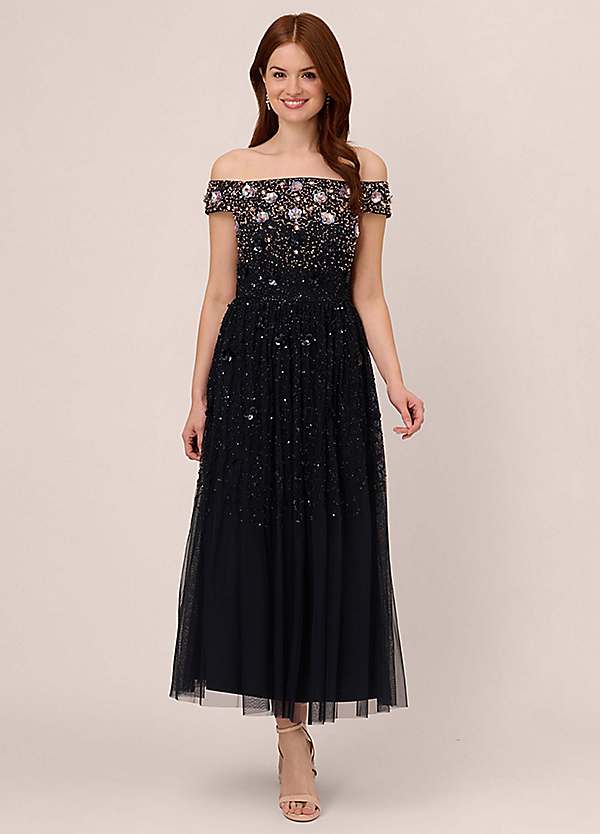 Adrianna Papell Off Shoulder Beaded Dress