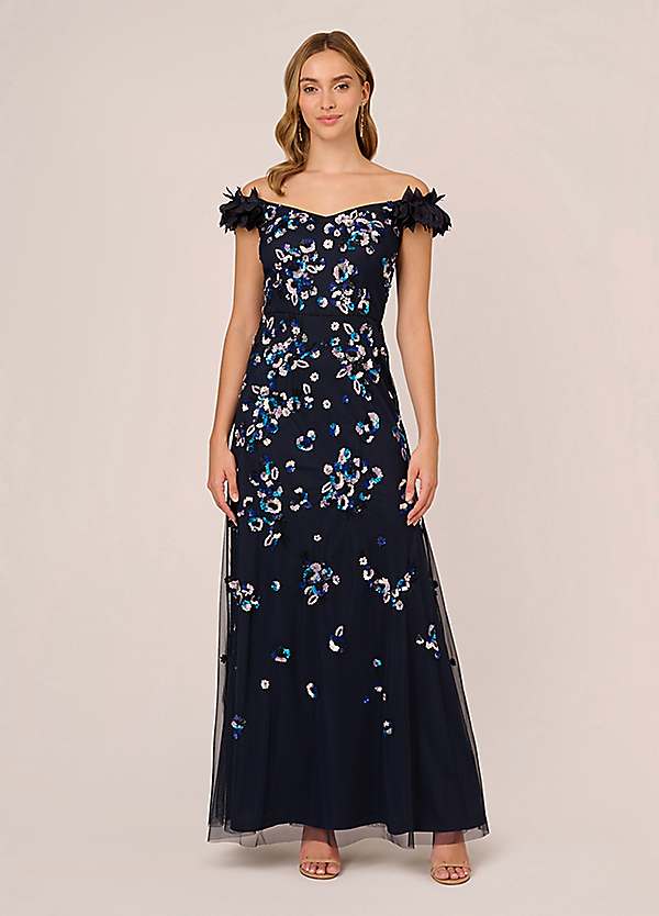 Adrianna papell off the hotsell shoulder sequin beaded gown