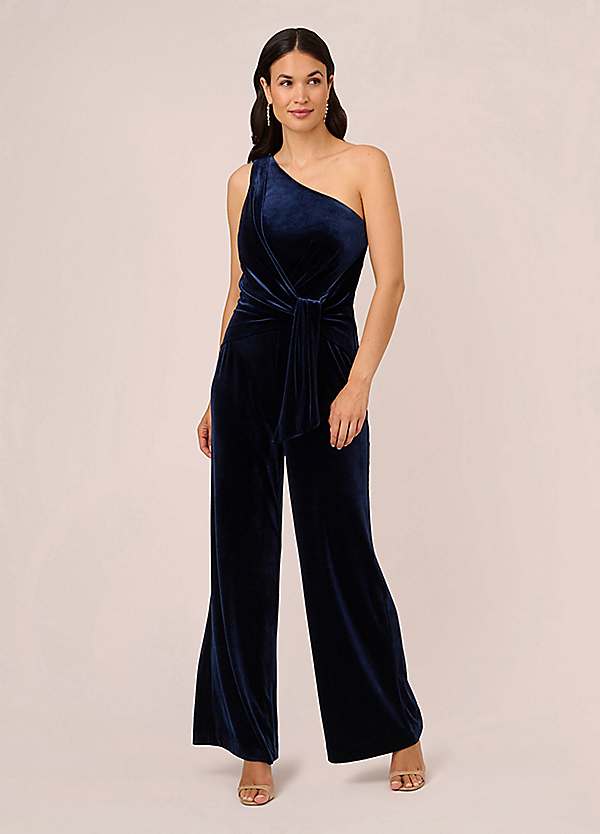 Adrianna Papell One Shoulder Velvet Jumpsuit Grattan