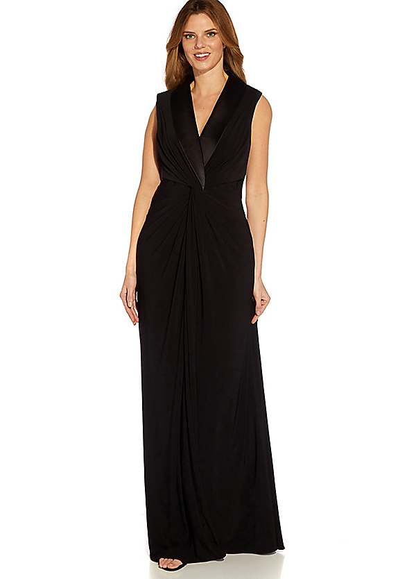 Adrianna Papell Plus Matte Jersey Twist Front Tuxedo Long Gown