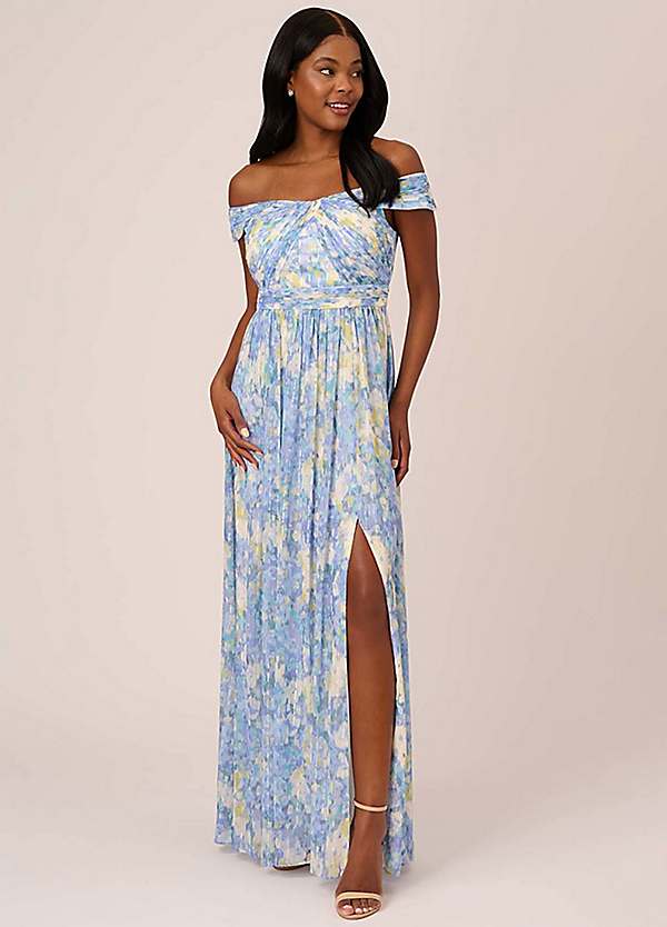 Adrianna Papell Printed Off Shoulder Gown Grattan