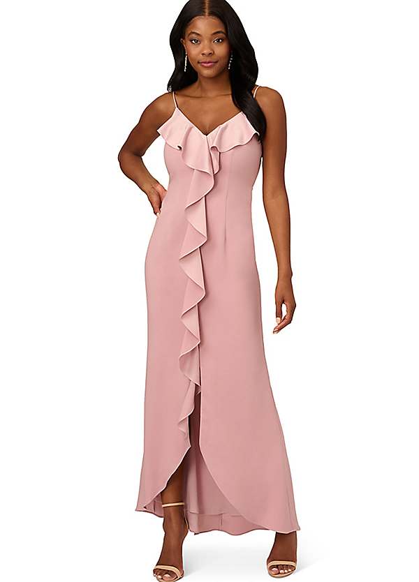 Adrianna Papell Satin Crepe Ruffle Front Gown Grattan