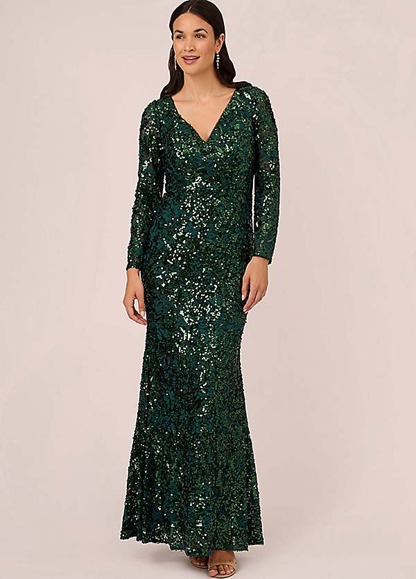 Adrianna Papell Sequin Lace Long Gown Grattan