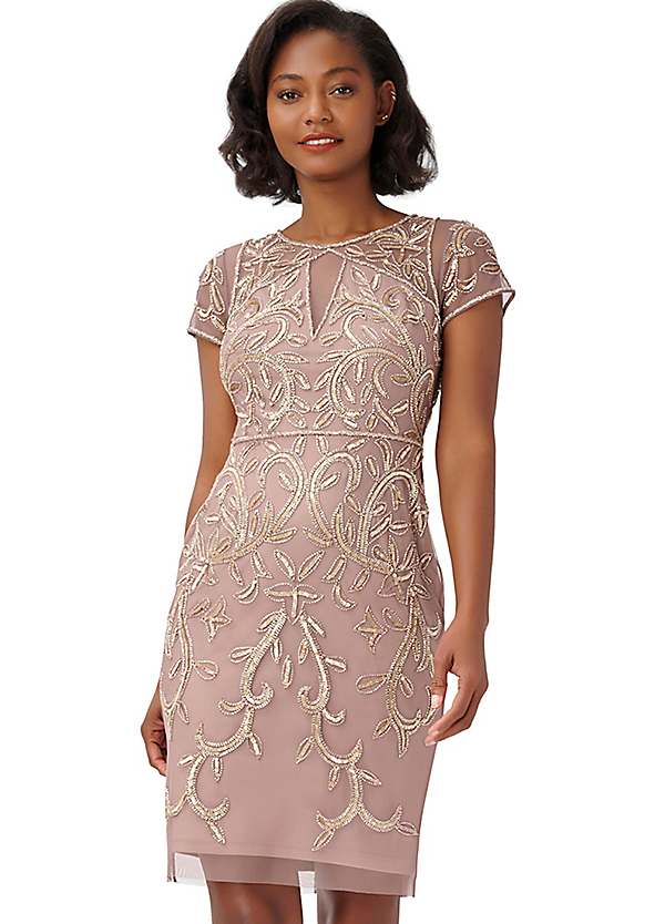 Adrianna Papell Short Cut Out Beaded Sheath Dress