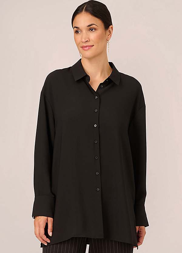 Adrianna Papell Solid Button Front Tunic Woven Top Grattan