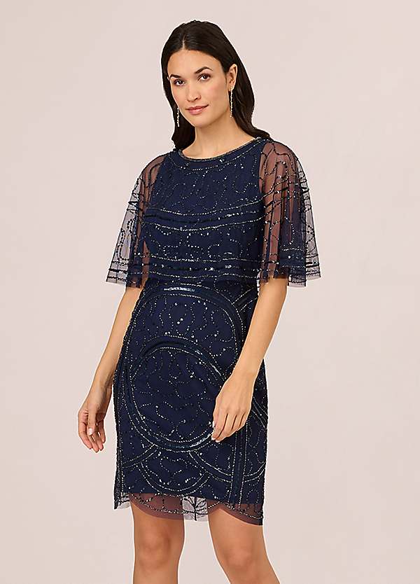 Adrianna Papell Studio Bead Mesh Popover Dress