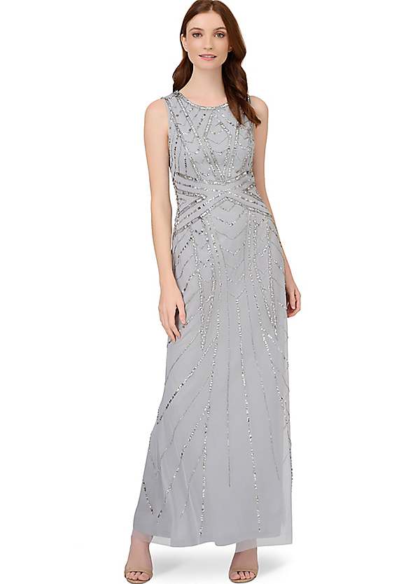 Adrianna Papell Studio Beaded Long Dress With Godets