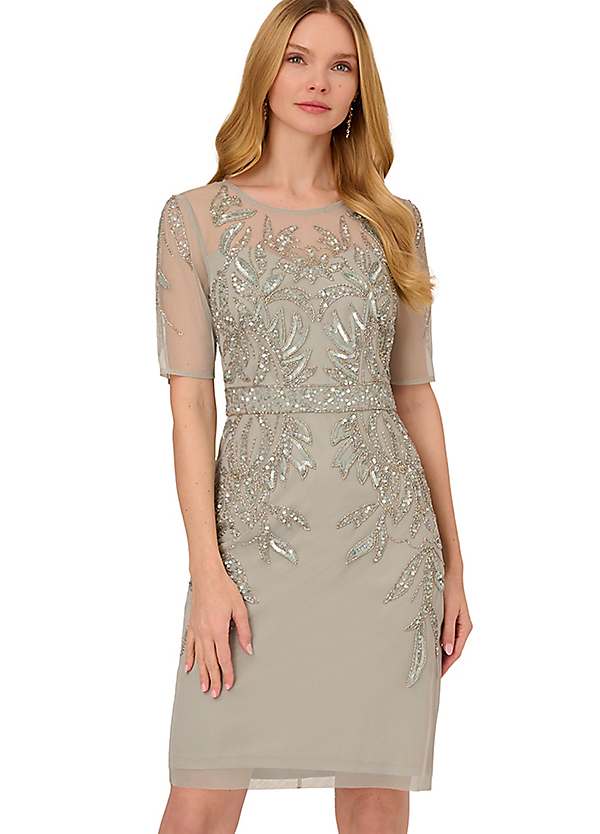 Adrianna Papell Studio Beaded Short Dress with Sleeve