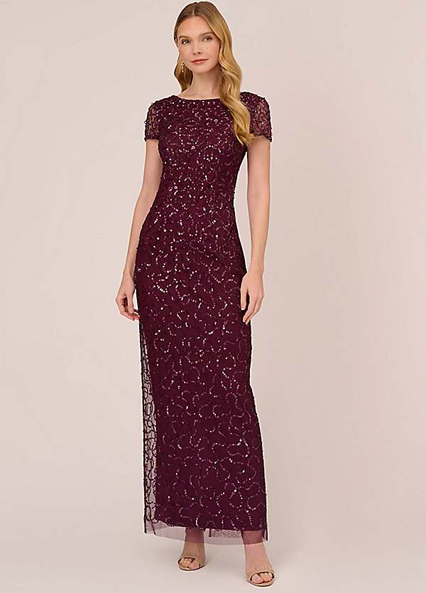 Adrianna Papell Studio Beaded Short Sleeve Gown